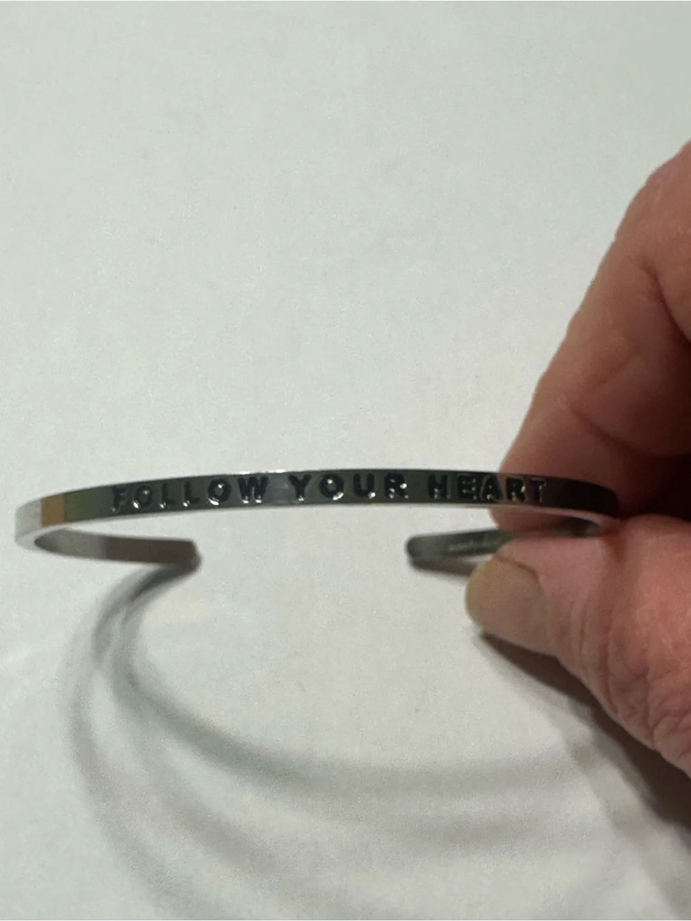 Silver-Tone 'Follow Your Heart' Mantraband Cuff Bracelet